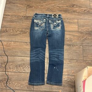 Miss Me Dark Blue Boot Cut Jeans with Embellished Pockets